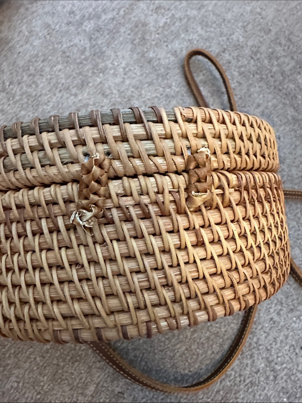 Woven Round Straw Crossbody Bag in Natural Brown - Picture 10 of 10